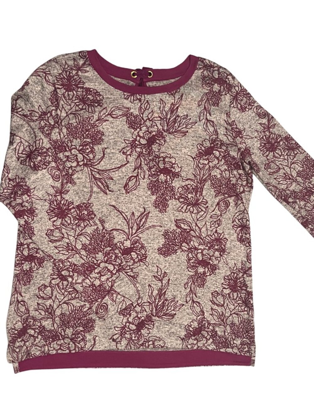 St. John’s Bay Women’s Large Burgundy Floral Long Sleeve Top Fall Cottagecore